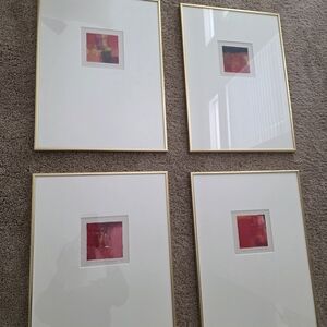 4 Framed Authentic Hiroshi Matsumoto Art Abstract Pink and Red Oil Painting
